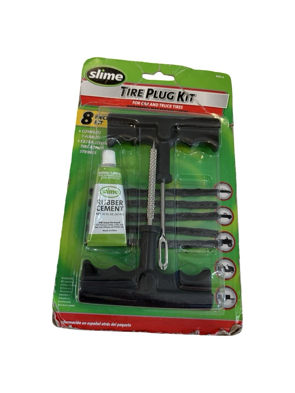 Slime 1034A Medium Tire Plug Repair Kit With Glue 8 Piece Kit